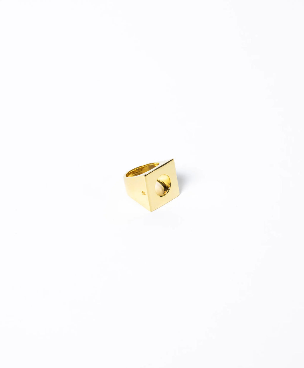 Close-up of MAISON MEGH Edge Mega Ring showcasing its bold, modern jewelry design with a polished silver finish.