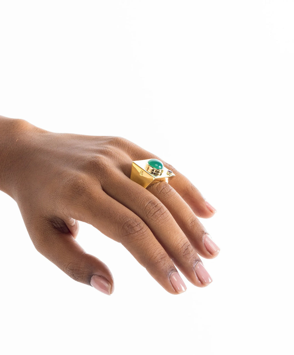 Maison Megh Edge Mega Ring with gems, showcasing a bold silver jewelry piece with sparkling gemstone accents.