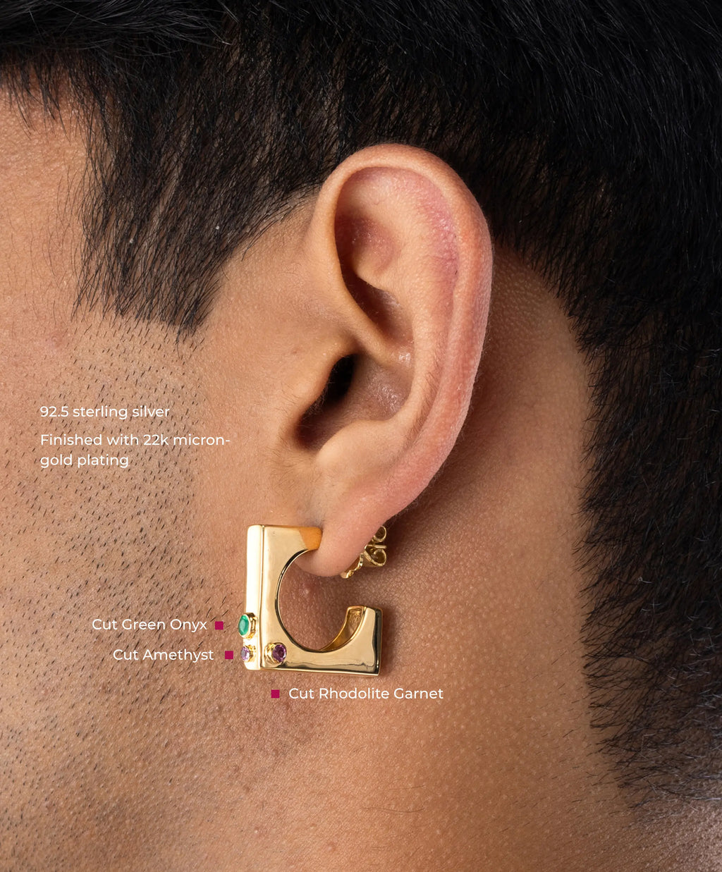 MAISON MEGH Edge Hoops with Gems jewelry featuring sleek silver hoops adorned with sparkling gem accents