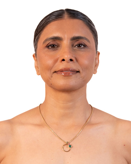 Gold MTW Duo Pendant by MAISON MEGH featuring layered chain design on a sleek necklace.